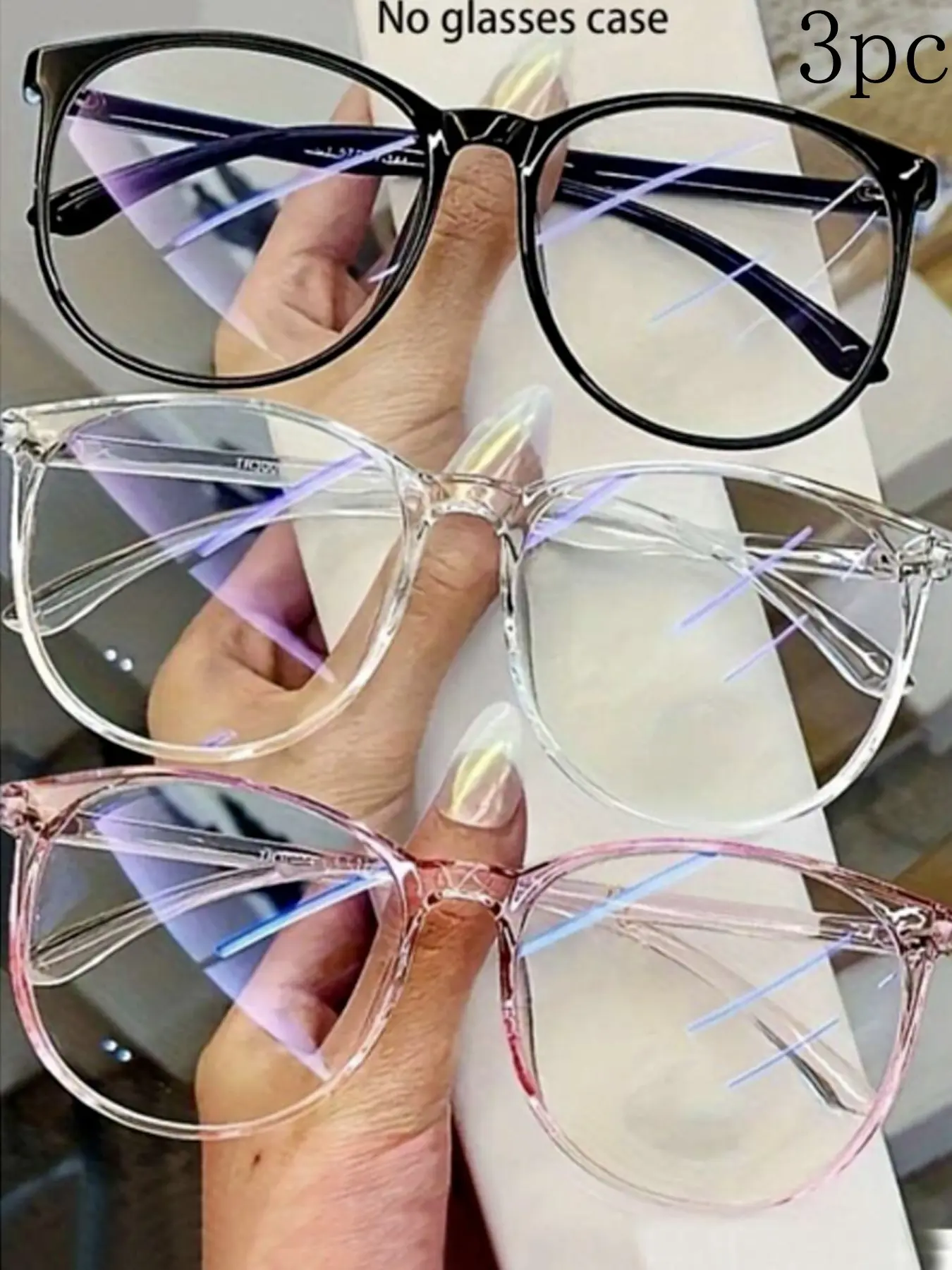3pc New Transparent Retro Eyeglass Frames, Fashion Simple Round Large Frame Blue Light Blocking Plain Glasses, Stylish Eye Protection, Clear Frame Glasses