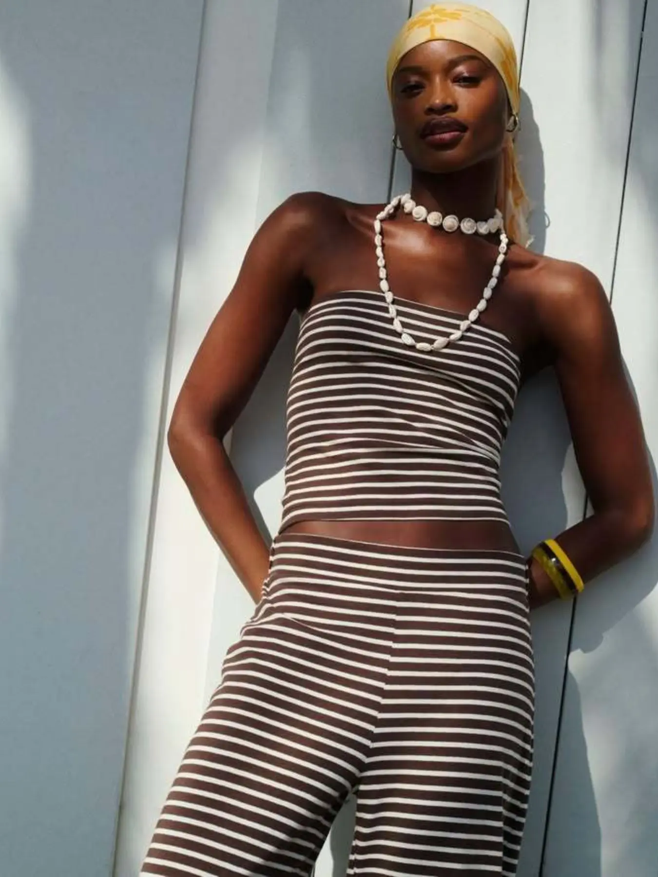 Women's Striped Print Crop Tube Top & Wide Leg Pants Set, Street Fashion Casual Two-piece Set for Daily Wear, Ladies Summer Clothes, Cute Summer Outfit, Everyday