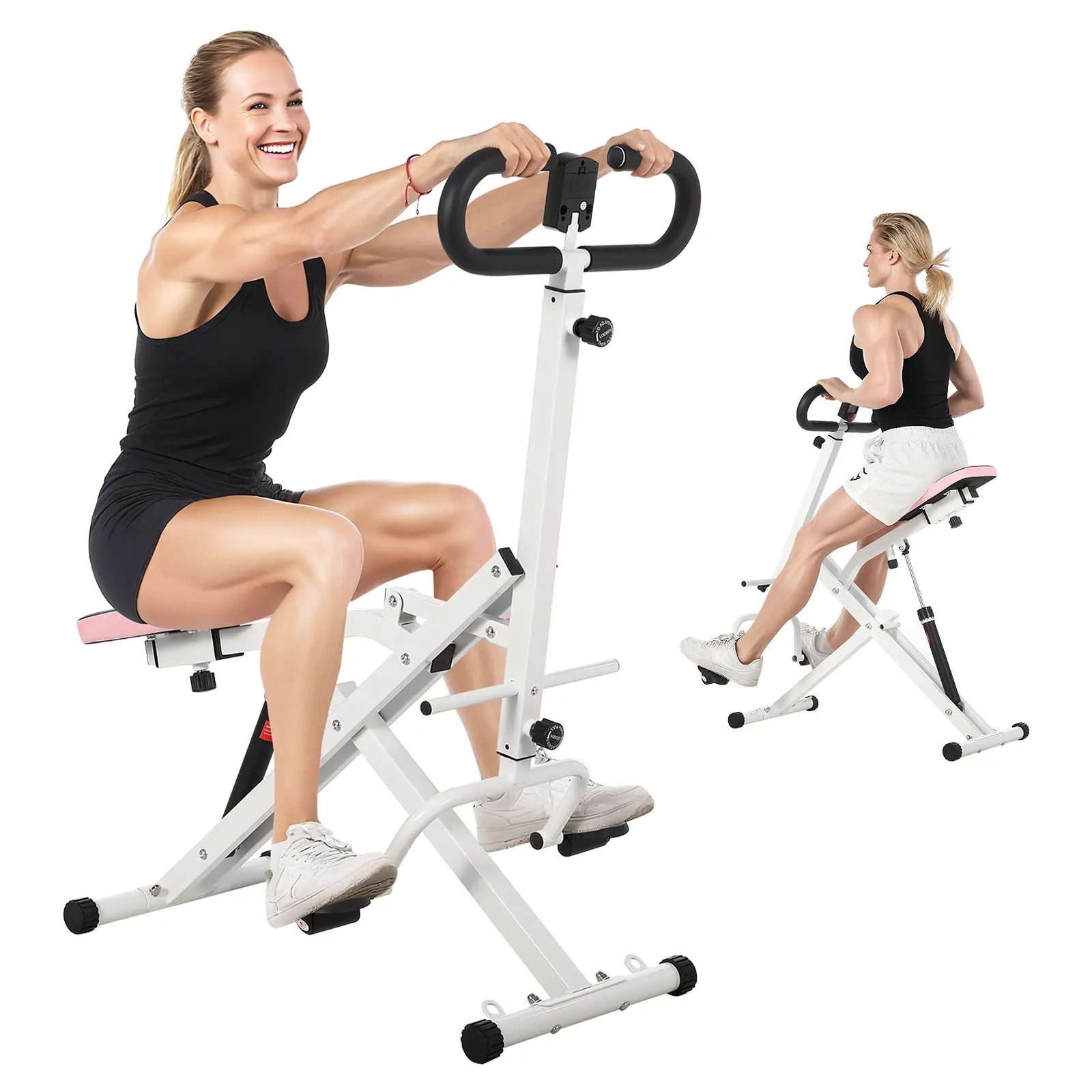 2-in-1 Squat and Rowing Machine, 350lbs Capacity Home Gym Equipment, 12 Level Adjustable Resistance Foldable Strength Trainer for Full Body Workout, Low Impact Exercise