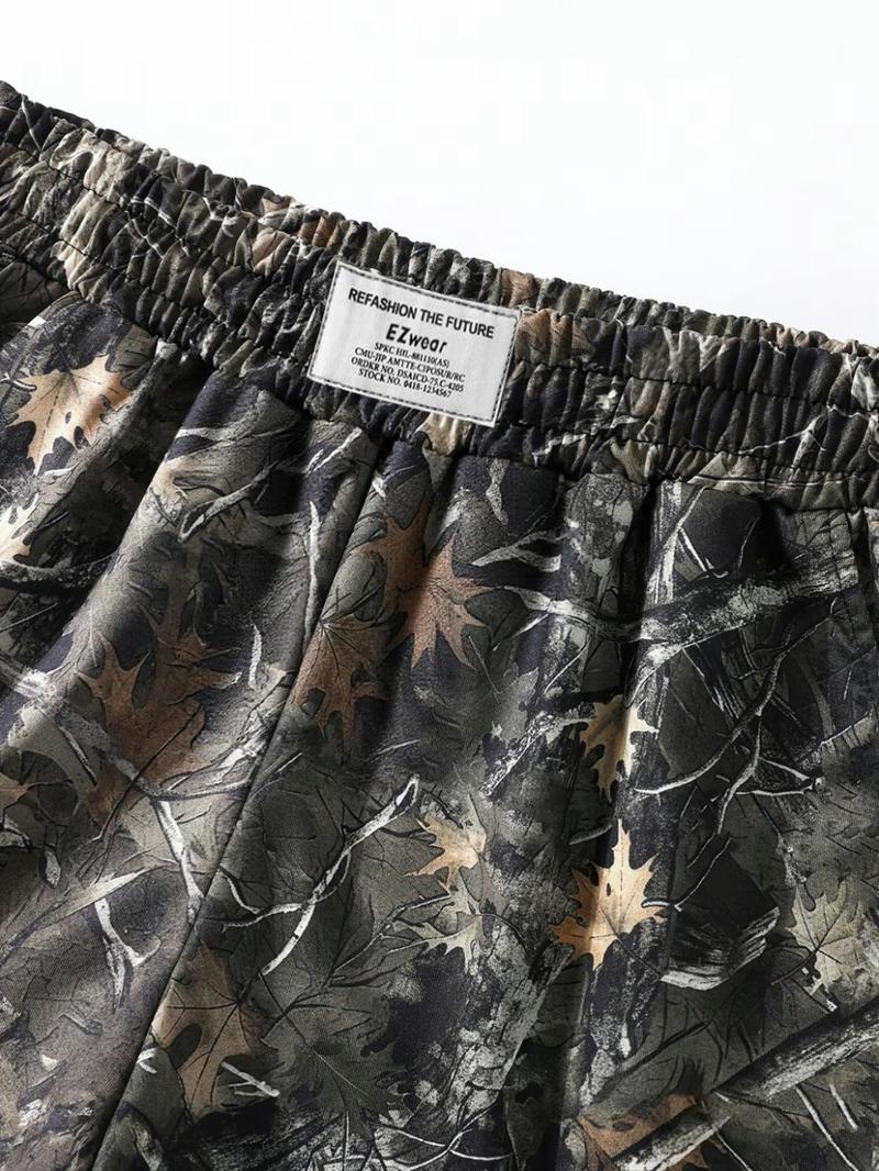 Women's Casual Loose Fit Shorts, Elastic Waist Camo Print, Summer All-Season Versatile Pants, Sporty Style, Plain Design