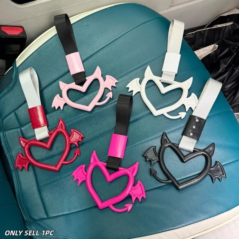 1PC JDM Devil Heart Shaped Car Tow Strap Ring - Modified Bumper Decorative Pull Ring Car Ornaments Car Decorations
