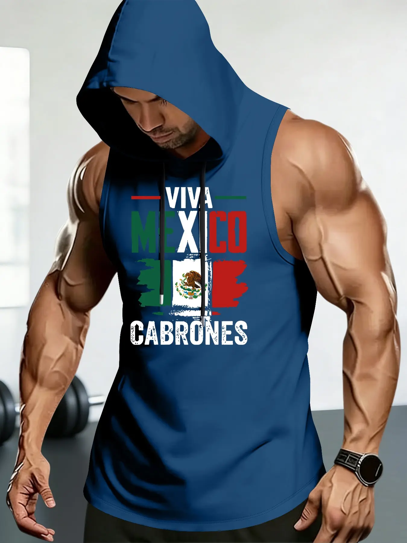 Men's Simple Ink Style Letter Print Sleeveless Casual T-Shirt, Fashion Comfortable Hooded Design, Ideal for Daily Sports Wear, Sleeveless Vest, Sleeveless Sports Top