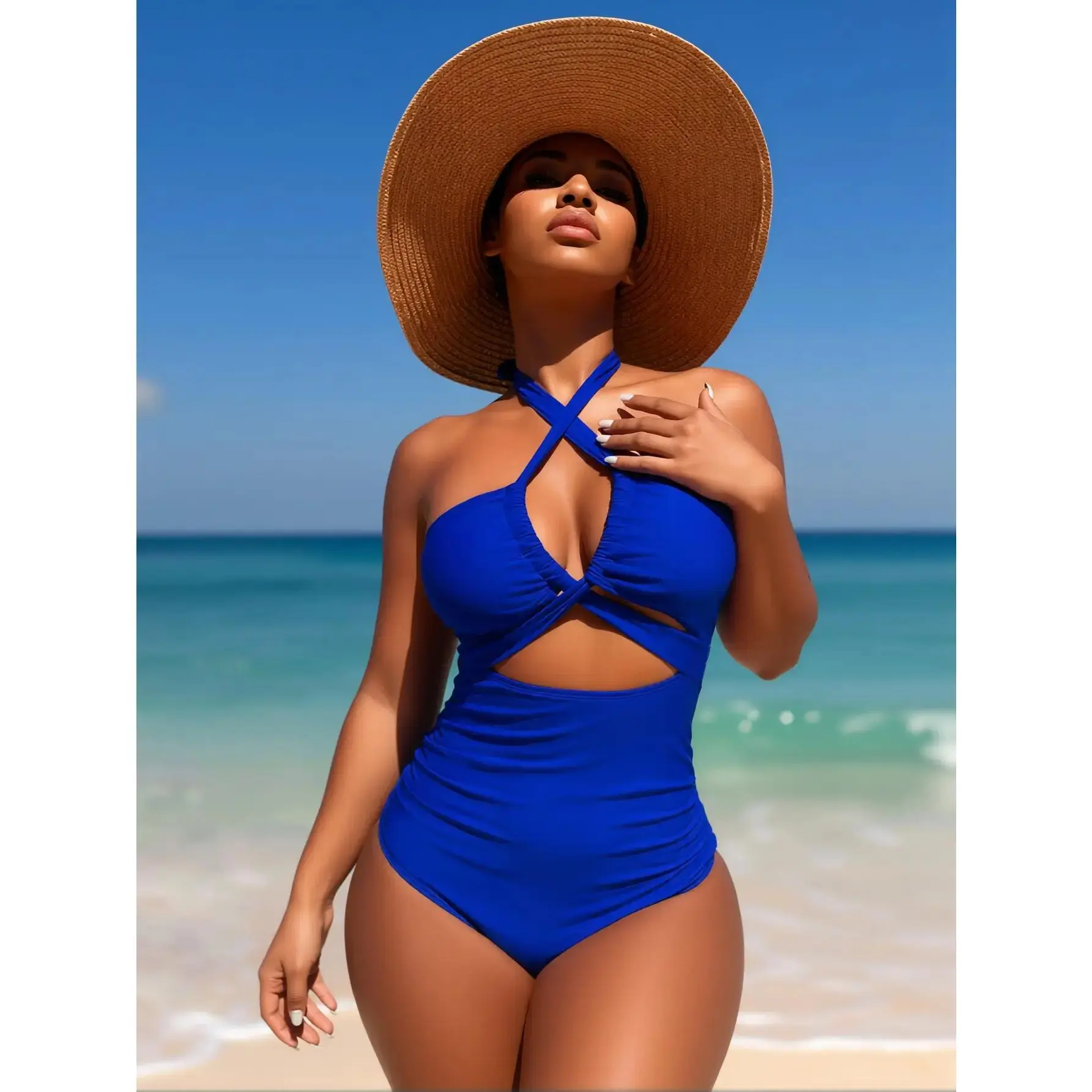 One-Piece String Swimsuit for Women| Adjustable Stretchy Quick-Drying with Mechanical Traction Chest Support Swimwear for Beach, Pool & Hawaiian Vacation