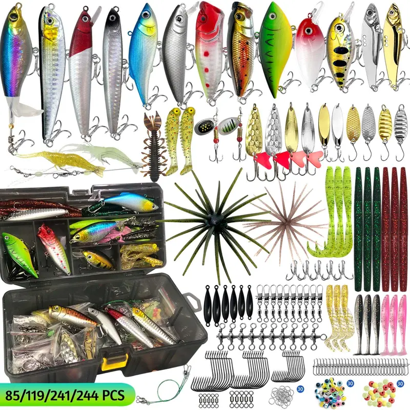 85/119/241/244 Pcs Fishing Lure Set with Storage Box, Fishing Supplies, Artificial Lures, Suitable for Saltwater and Freshwater, Complete Kit