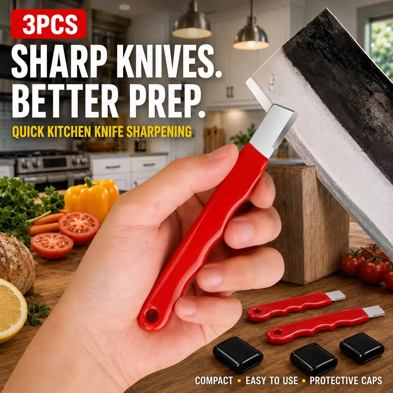 3-Pack Portable Garden Tool Blade Sharpeners, Tungsten Alloy Handheld Sharpening Tools, Protective Caps for Pruners, Hedge Shears, Scissors, Loppers