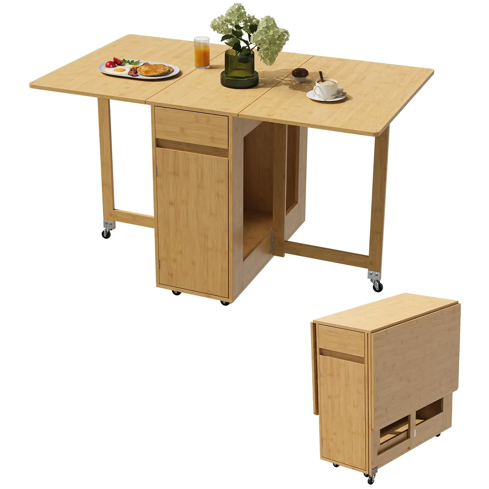 Space-Saving Folding Dining Table with Drop Leaf & Storage – Compact Kitchen Table for Small Spaces, RV, or Apartment