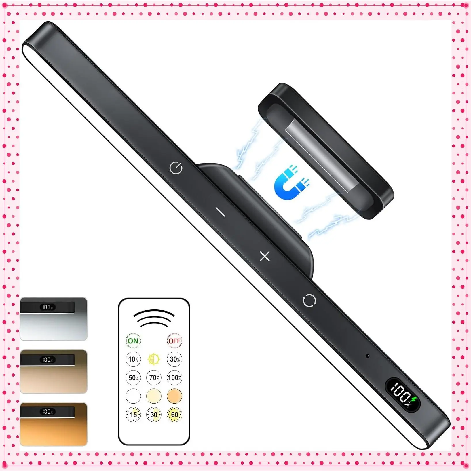 5W Rechargeable 120 LED Mirror Lights with Remote Control, 3 Colors Adjustable, Magnetic Stick-on Under Cabinet Lighting for Closet, Bunk Bed, Wireless Touch LightGift