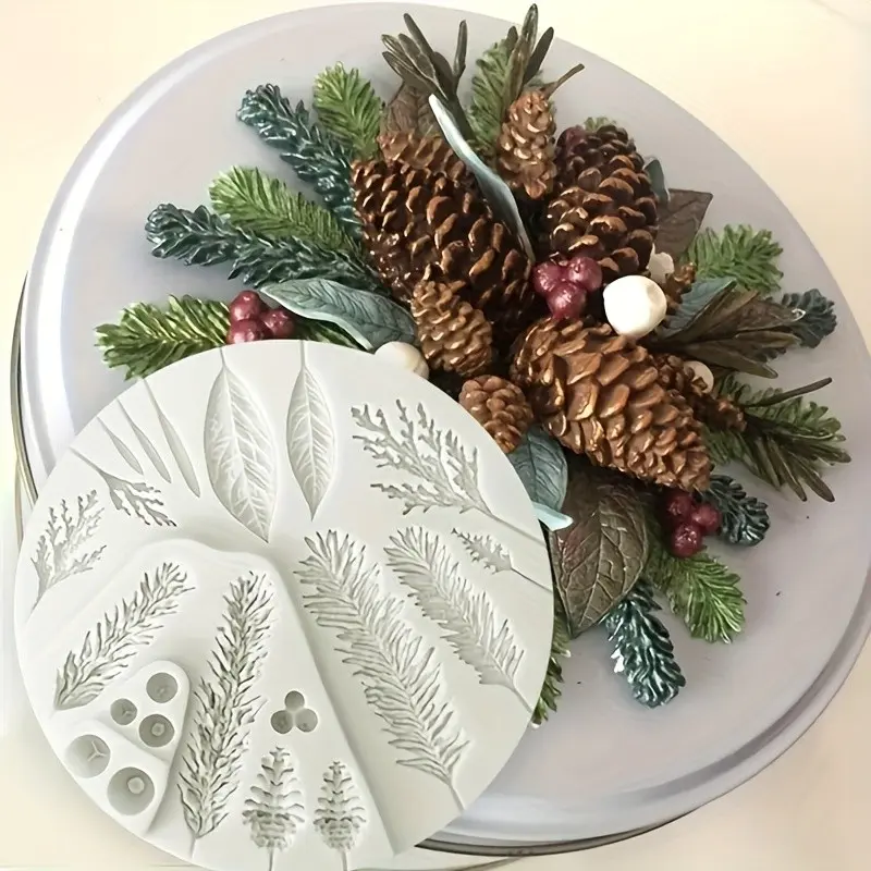 Silicone Leaf Foliage Christmas Tree Pineal Cone Resin Mold, Easy-To-Use, Flexible, Food-Grade, Durable, Reusable for DIY Projects