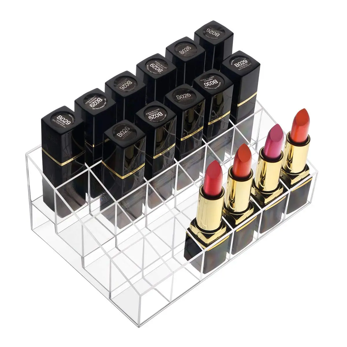 Lipstick Holder, 24 Slots Clear  Lip Gloss Organizer for  Desk | Small  Storage for Lipstick, Mascara, Perfume Samples, Essential Oil Rollerball Bottles, Slim Beauty Tubes and