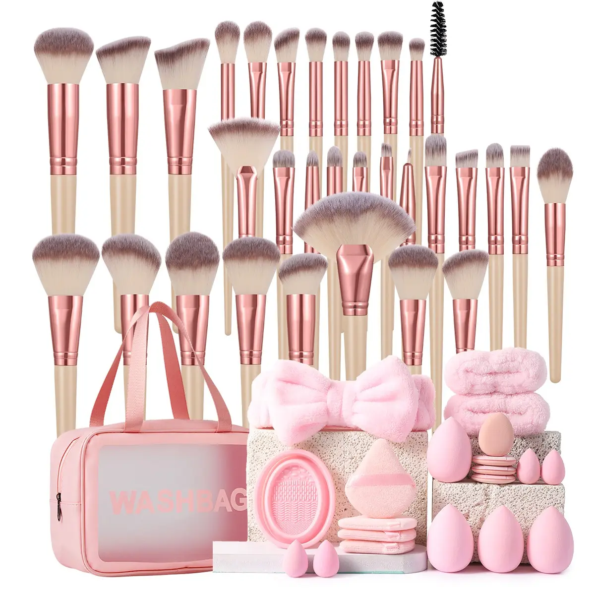 53-Piece Makeup Set, Includes 32 Light Brushes, 20 Mixed Accessories, Portable Case, Beginner-Friendly, Home & Travel Use