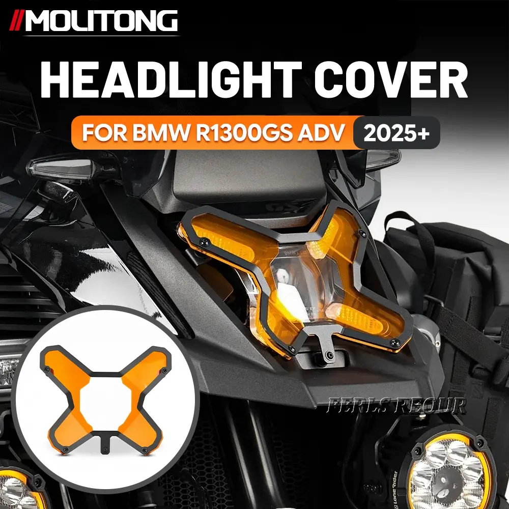 For BMW R1300GS ADV 2025+ Motorcycle X-shaped Orange Headlight Protector Cover Orange Transparent PC With Hard Aluminum Frame Anti-stone Scratch Fog Light Enhancement Shield For Off-road ADV Touring Riders New Upgraded Mod Accessories