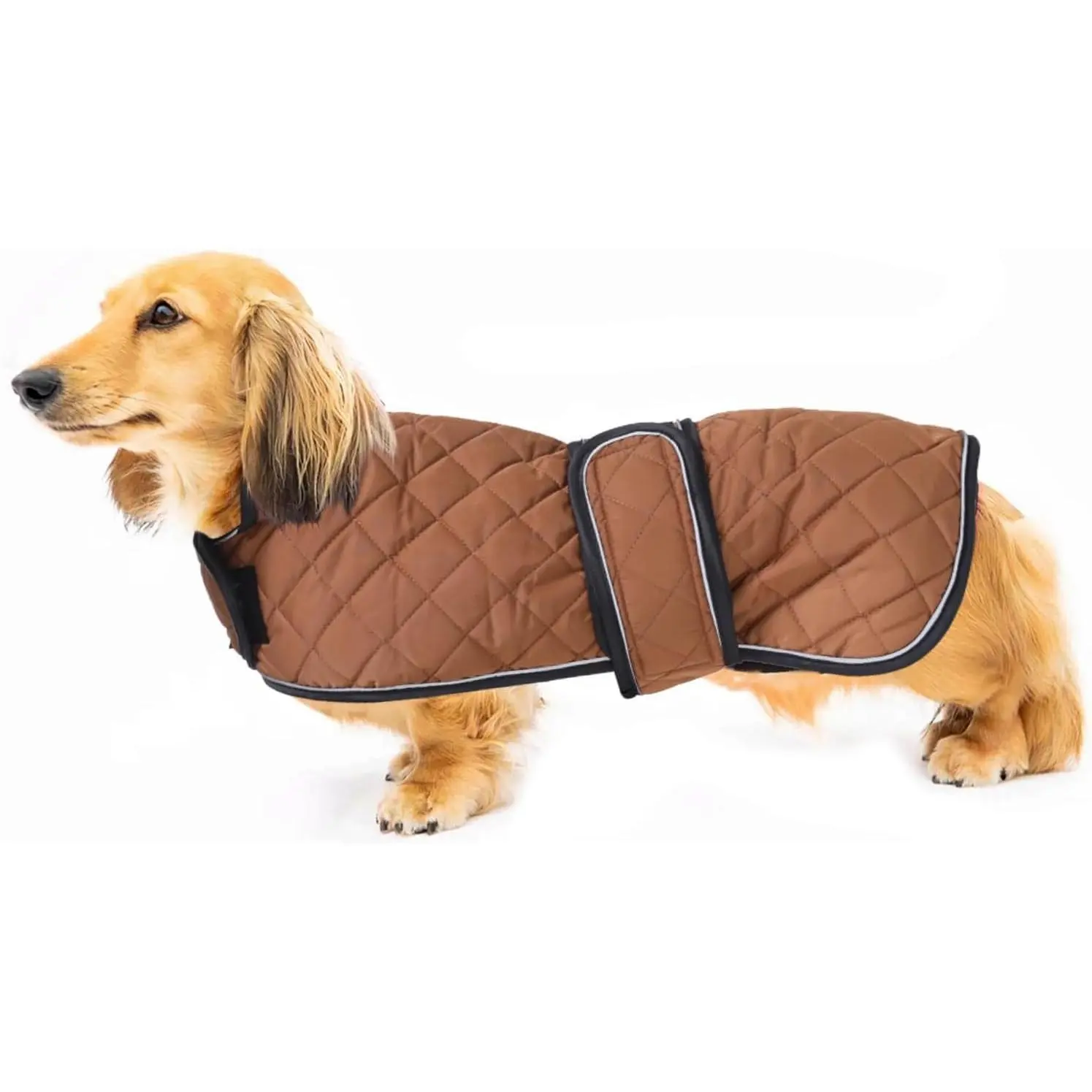 Warm Thermal Quilted Dachshund Coat,Dog Winter Coat with Warm Fleece Lining,Outdoor Dog Apparel with Adjustable Bands for Medium,Large Dog-Brown-M