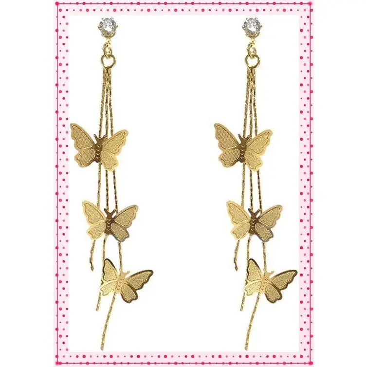 18K Gold Plated Dainty Vivid Butterfly Tassel Drop Dangle Earrings Silver Post CZ 3D Butterfly Fairy Earrings for Women GirlsGift