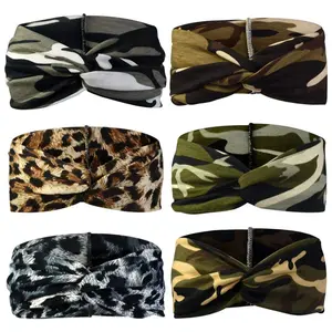 Women's 3/6-Pack Accessory Kit Headbands, Leopard-Cow-Camo Patterned Wide Stretchy Soft Non-Slip Turban Bandana Wraps for Sports, Daily Makeup