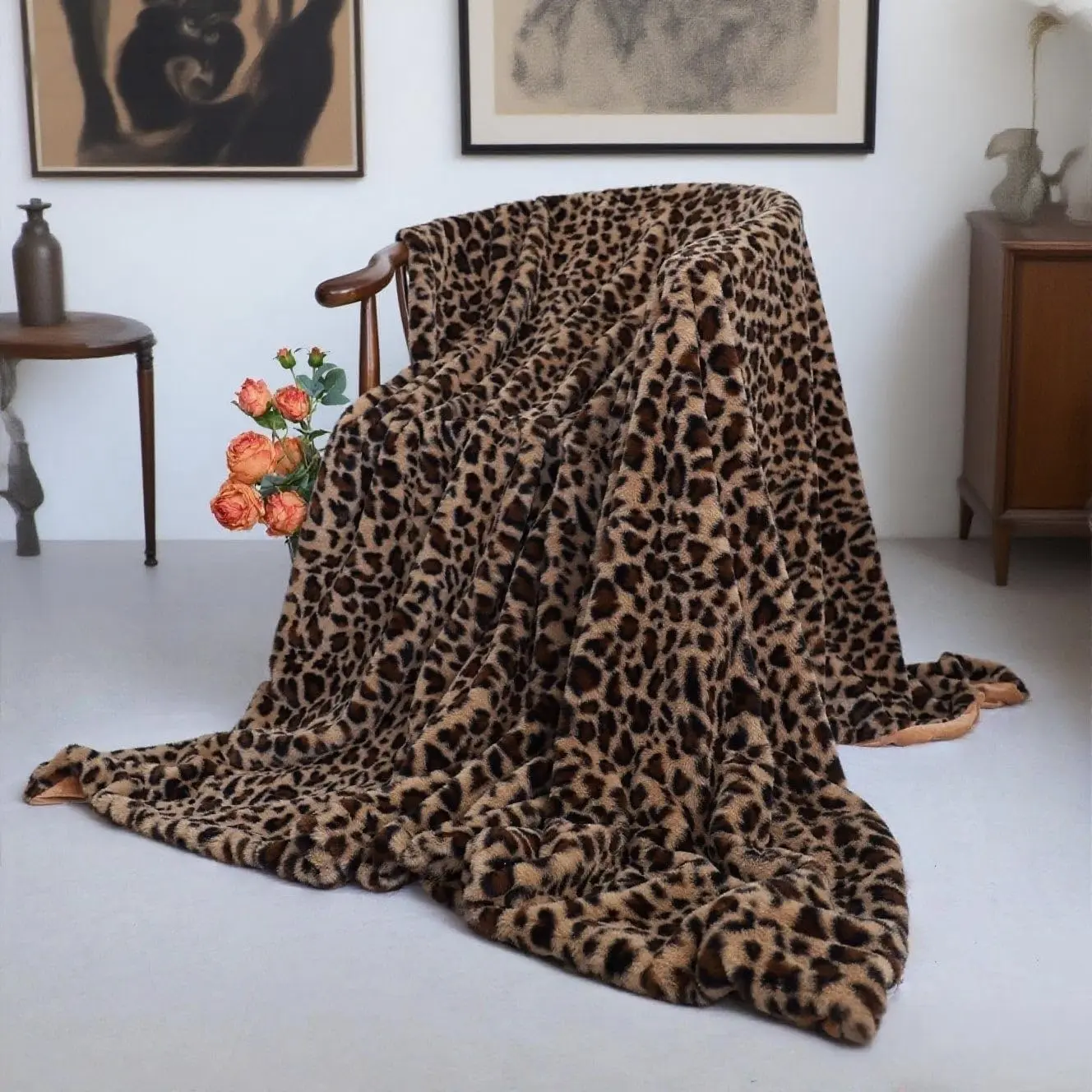 Velboa Soft Leopard Blanket Layer Bedding Thick Sofa Cover Furry Fuzzy Fax Fur Throw Blanket (Brown,51 x 63 Inch)
