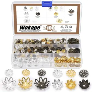 2100Pcs 4 Sizes Flower Bead Caps Spacers Assortment Kit, Hollow Filigree End Caps Jewelry Findings Accessories for Jewelry Making