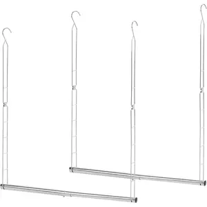 Hanging Closet Rod, Adjustable Width and Height Closet Hanging Organizer, Space-Saving Clothes Hanging Bar, Closet Extender Hanging Rod Double Closet Hanging Rod, 2 Pack Chrome