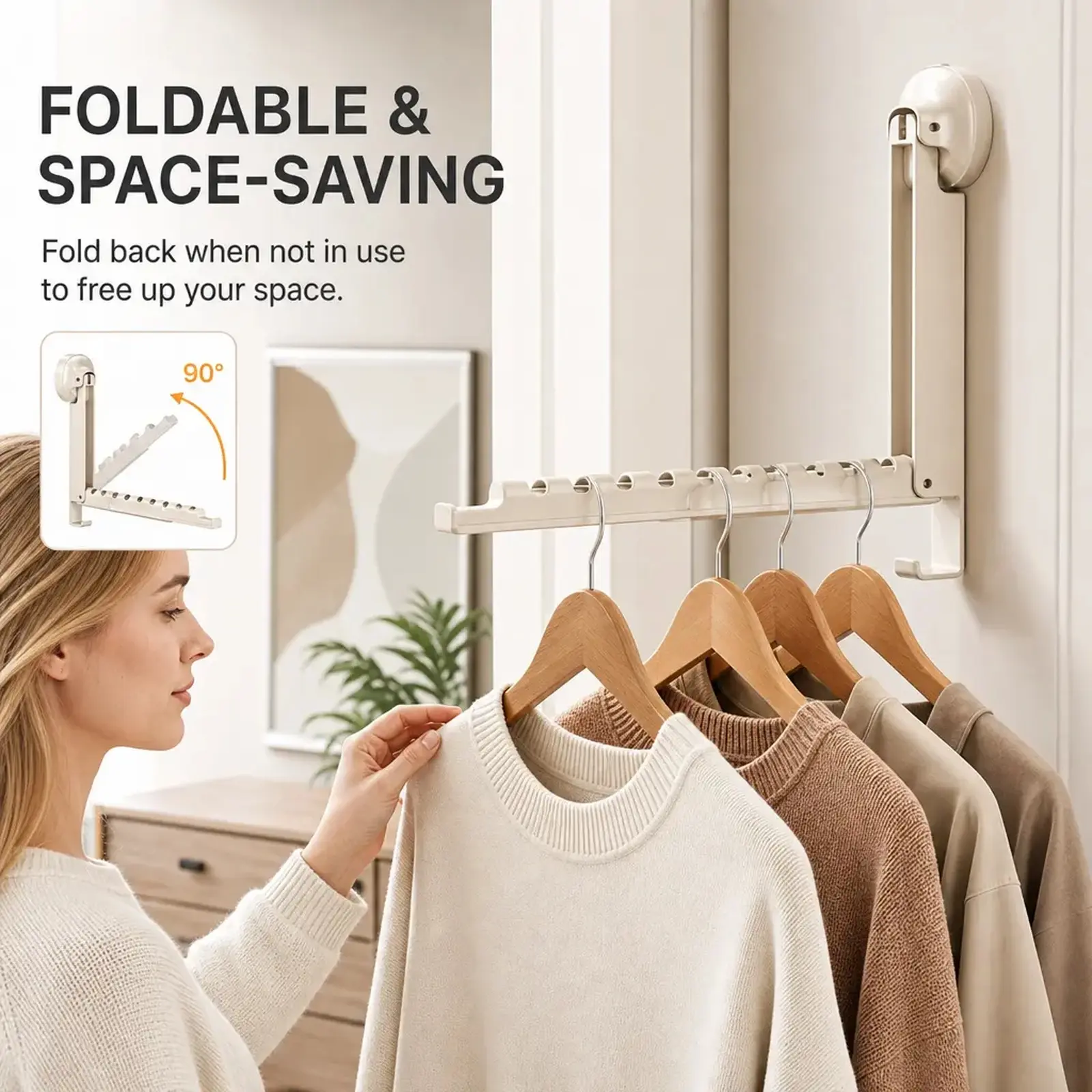 No‑Drill Wall Mounted Suction Clothes Drying Rack, Space‑Saving Foldable Telescopic Hanger Bar for Home Indoor Wall Window Clothes Hanging Storage.