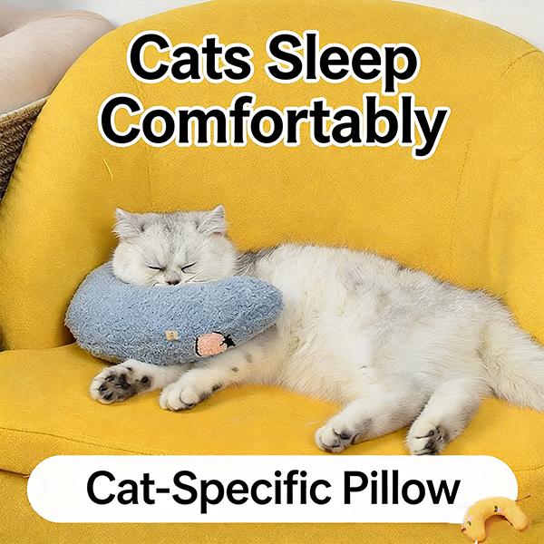  Cozy Cat & dog Sleeping Pillow, Cute U-Shaped Neck Support Pillow with Embroidery, Anti-Anxiety Pet Bed Cushion for Cats, Perfect for Crate, Couch & Travel  U-Shaped Cat Sleeping Pillow - Soft & Supportive