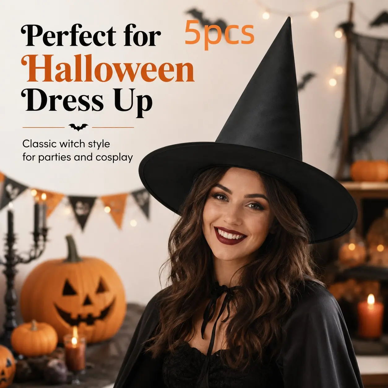 5pcs Halloween Hats Makeup Costume Props Magic Hat Witch Hat Oxford Cloth Wizard Hat, Perfect for Halloween Parties and Events