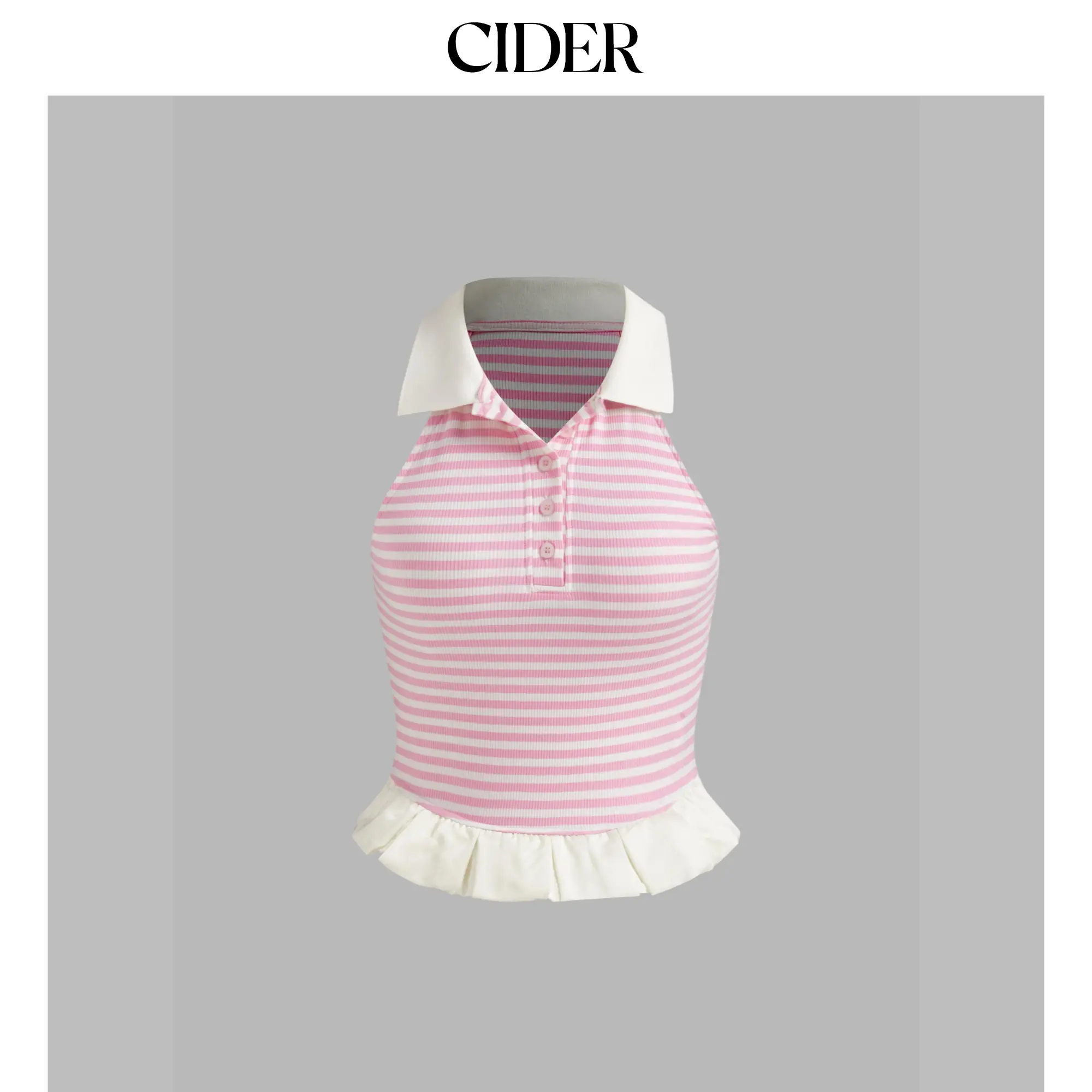 Cider [size 2-10] Polo Striped Ruffle Hem Crop Tank Top