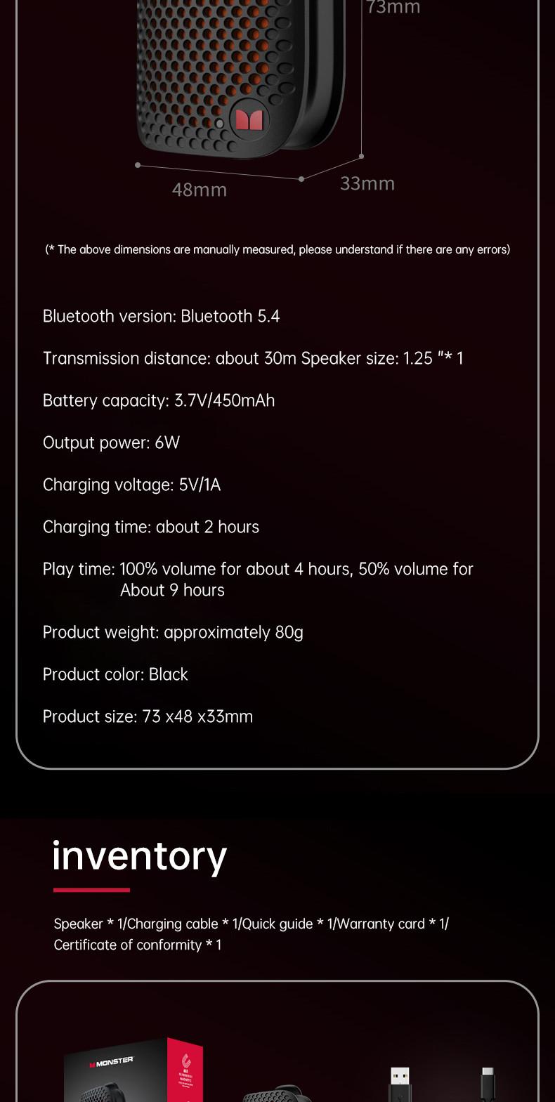 Monster M3 Bluetooth Speaker Wearable Portable Magnetic Clip-on Bluetooth Sound Box TWS Stereo Matching Wireless Portable Speakers