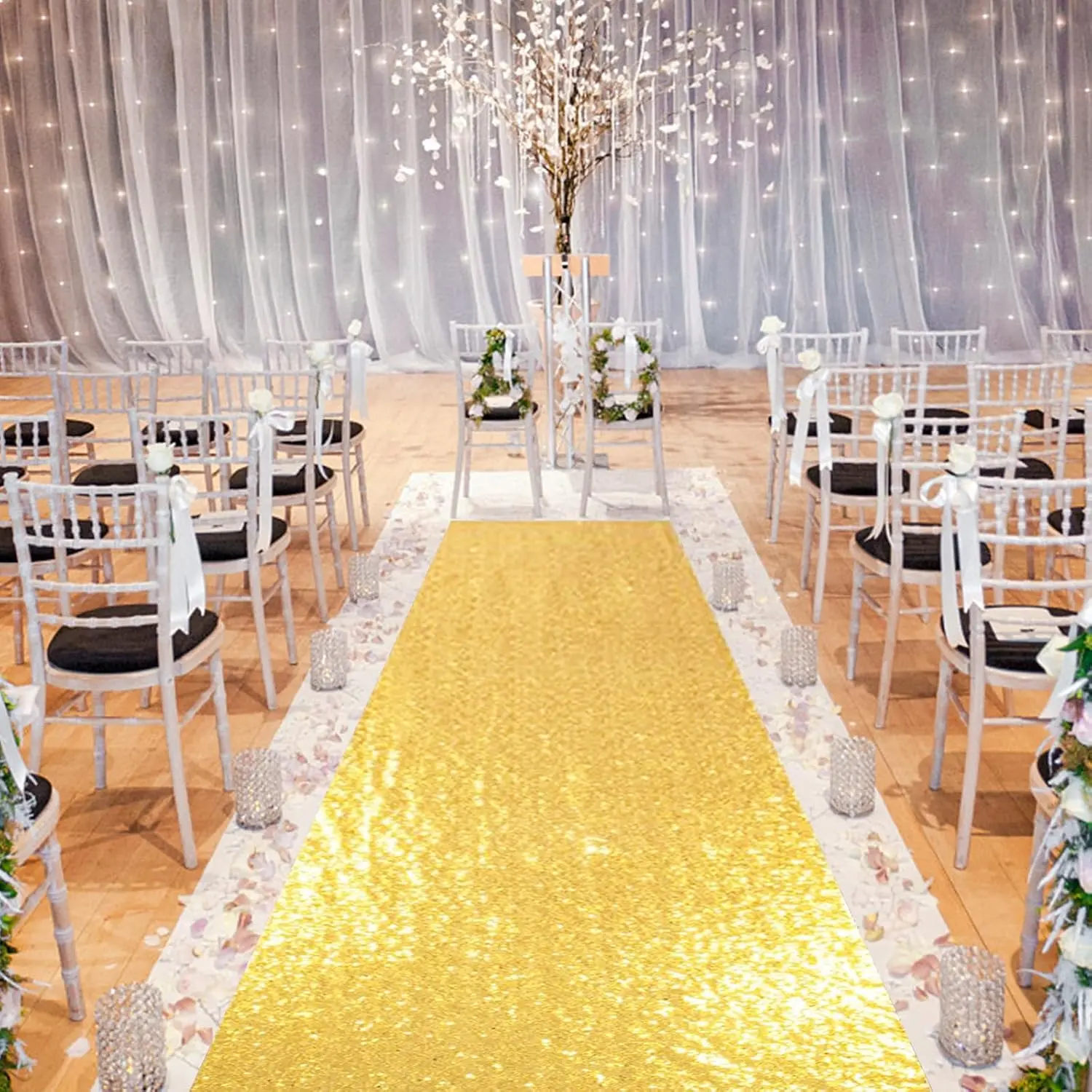 Wedding Aisle Runner Gold Carpet Runner for Party Prom Sequin Sparkly Rug for Indoor Outdoor Engagement Ceremony Decoration 2FTx15FT