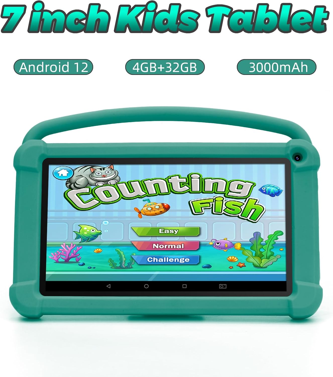 Girls Android Tablets 4GB RAM 32GB ROM Toddler Tablet WIFI Bluetooth Safety Eye IPS Screen Parental Control Dual Camera Shockproof