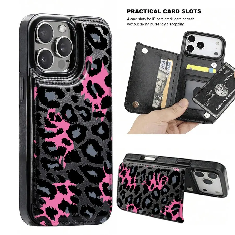 Leopard Print/Wallet Card Holder,Credit Card Slots Phone Case For Iphone17/17air 16/15Pro 14/13pro12 11 ProMax Xs 16Plus Case, Cute Phone Case Galaxy S22/S23+S24 Plus/S25Ultra/ Cover For Women Girls Stylish Fashionable Coin Pocket Magnetic.A315