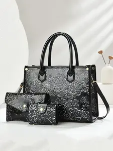 Fashion Three-Piece Embroidered Vintage Crossbody Bag, Large Capacity Multifunctional Shoulder Bag, Stylish Ladies' Handbag for Travel and Shopping