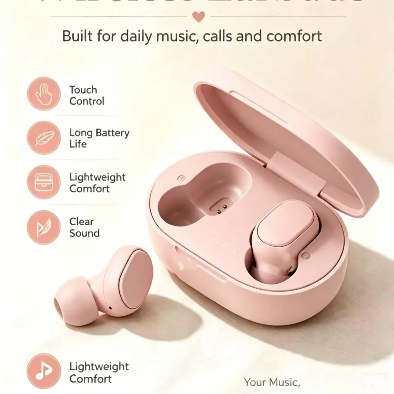 Wireless Earphone, In-ear Design Earphone with Charging Case, Noise Cancelling Headphone for Gaming, Sports, Office, Home, Audio Sports Earbuds