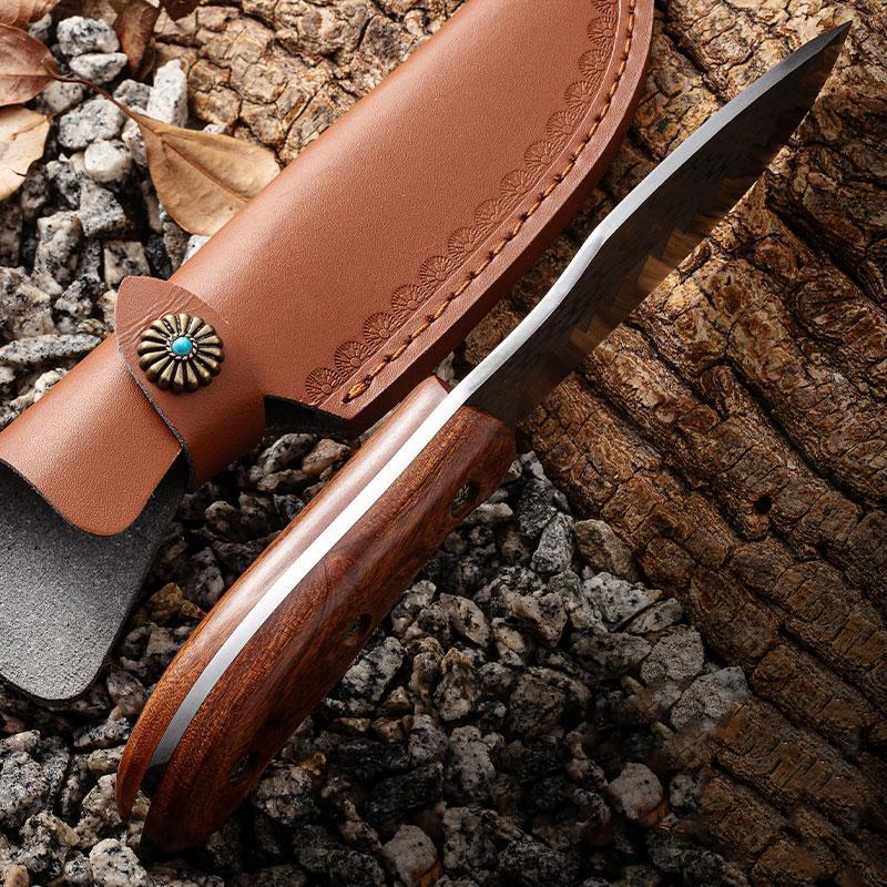 Damascus Pattern Stainless Steel Knife, Outdoor Knife with Sheath, Multifunctional Knife for Outdoor Camping, Picnic, Kitchen Knife