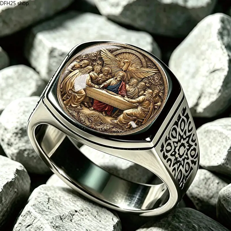 Vintage Classical Portrait Ring With Historical Graphic Artwork, Stainless Steel Style Statement Jewelry Accessory, Adjustable Fashion Ring for Men And Women Daily Wear