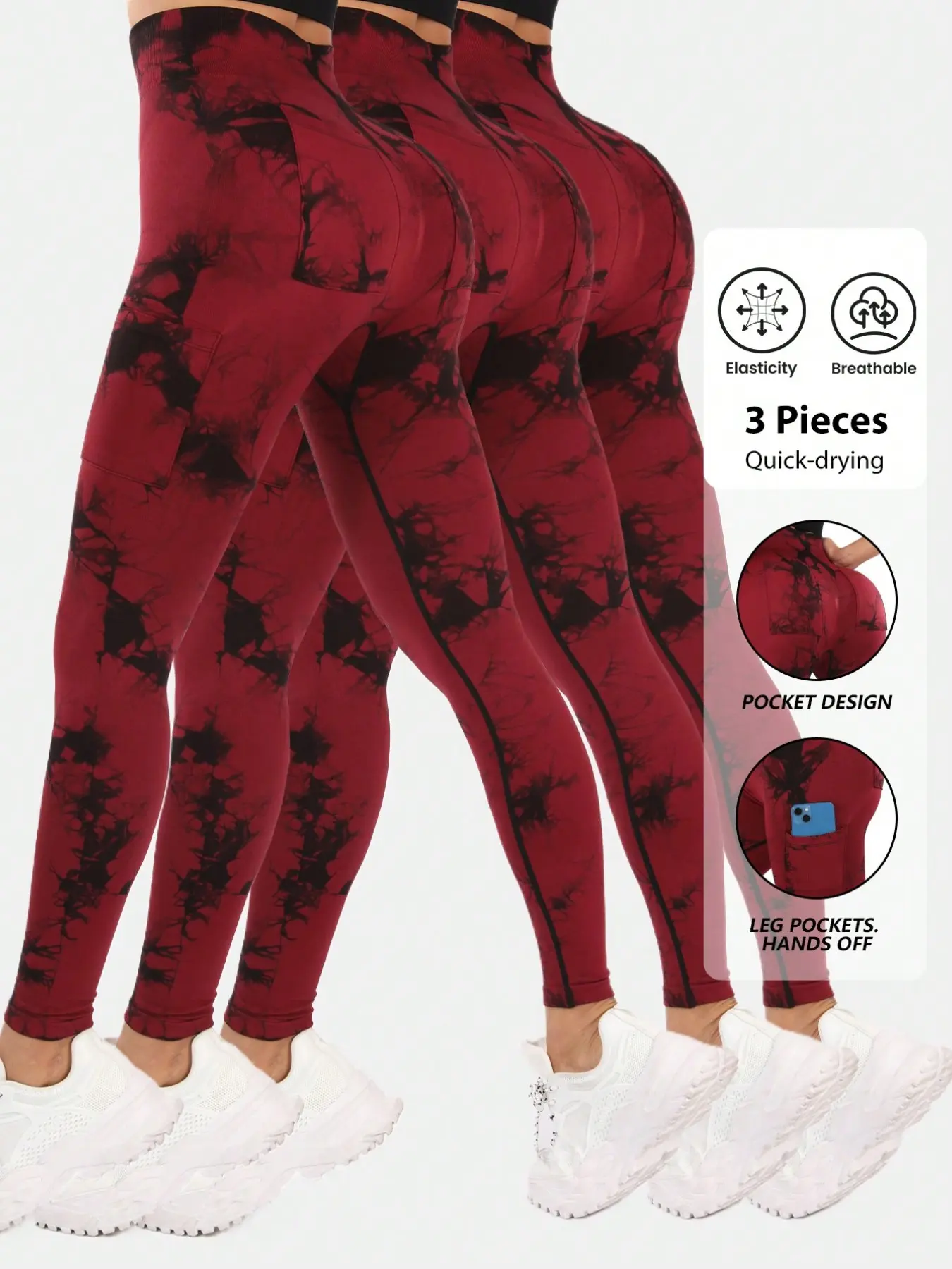 Aesthetic Marble Tie Dye Athletic Leggings, High Waist Tummy Slimming Quick Dry Comfy Stretchy Leggings with Phone Pockets for Running Pilates, High Waist Activewear