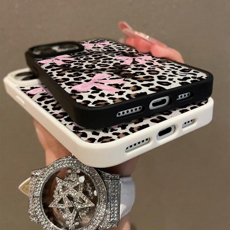 Leopard Print Bow Pattern Premium Magnetic Phone Cases for iPhone 16 15 14 Pro Max 13 12 11 Plus Smartphone Shockproof Protection Acrylic Cover Cellphone Protective magsafe magnetic case Aesthetic Resistance Casing Protector.QXE719