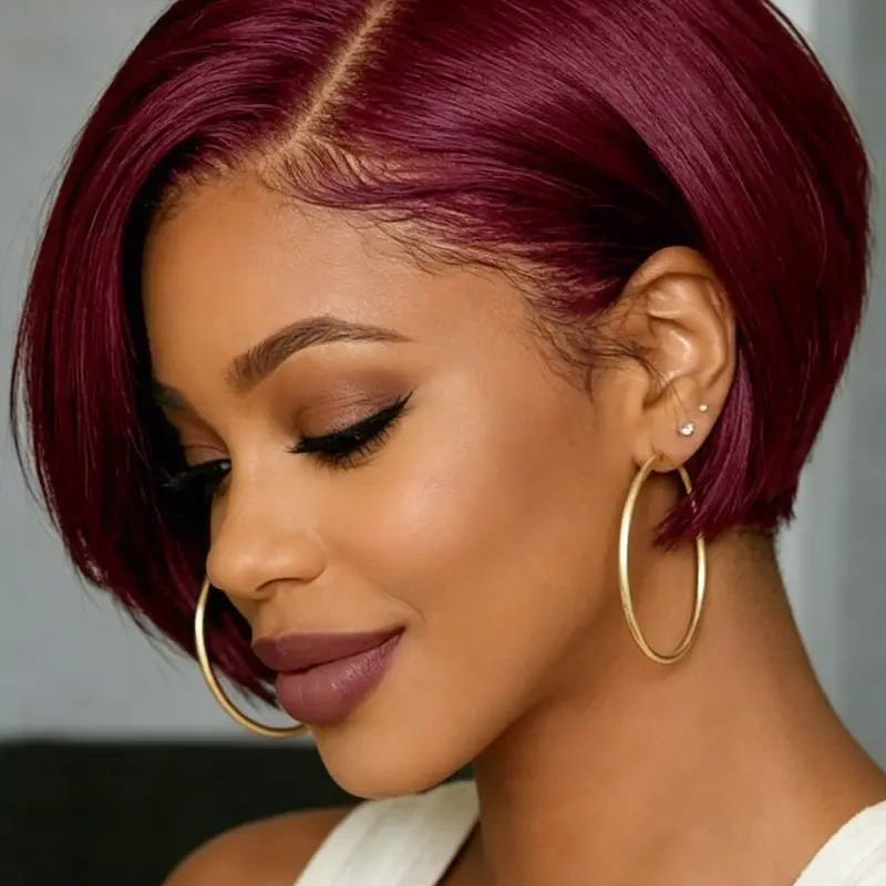 13x4 Lace Front Human Hair Wig, 8 Inches Short Bob Curly Pixie Cut, 180% Density Body Wave Wig for Women, Natural Look & Comfortable Fit