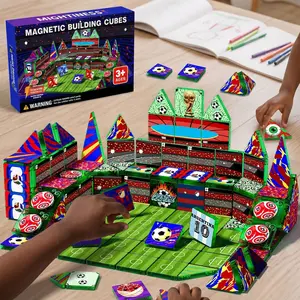 Magnetic Tiles Set 52/60 Mini Pcs | Soccer Theme, Strong Grip, Impact/Crack Resistant, Light-Through | Field: Logic, Spatial, Hand-Eye, Teamwork | Eco ABS Rounded, Choking-Safe | Birthday Gift Ages 3-6 Boys Girls