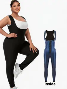 Women's Plus Size Full Body Sauna Jumpsuit 2026 New Arrival Silver Heat Retention Lining Tummy Control Butt Lifting Front Zipper Stretchy Workout Activewear for Daily Gym Yoga