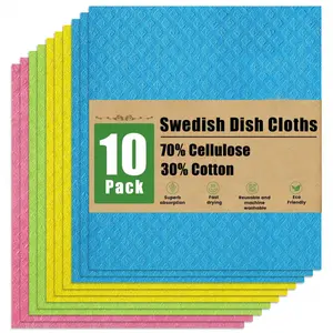 Swedish Dishcloths for Kitchen, 10 Pack Reusable and Washable Cellulose Sponge Cloths Dish Towels, Absorbent and No Odor Paper Towels for Dishes & Counters, Assorted