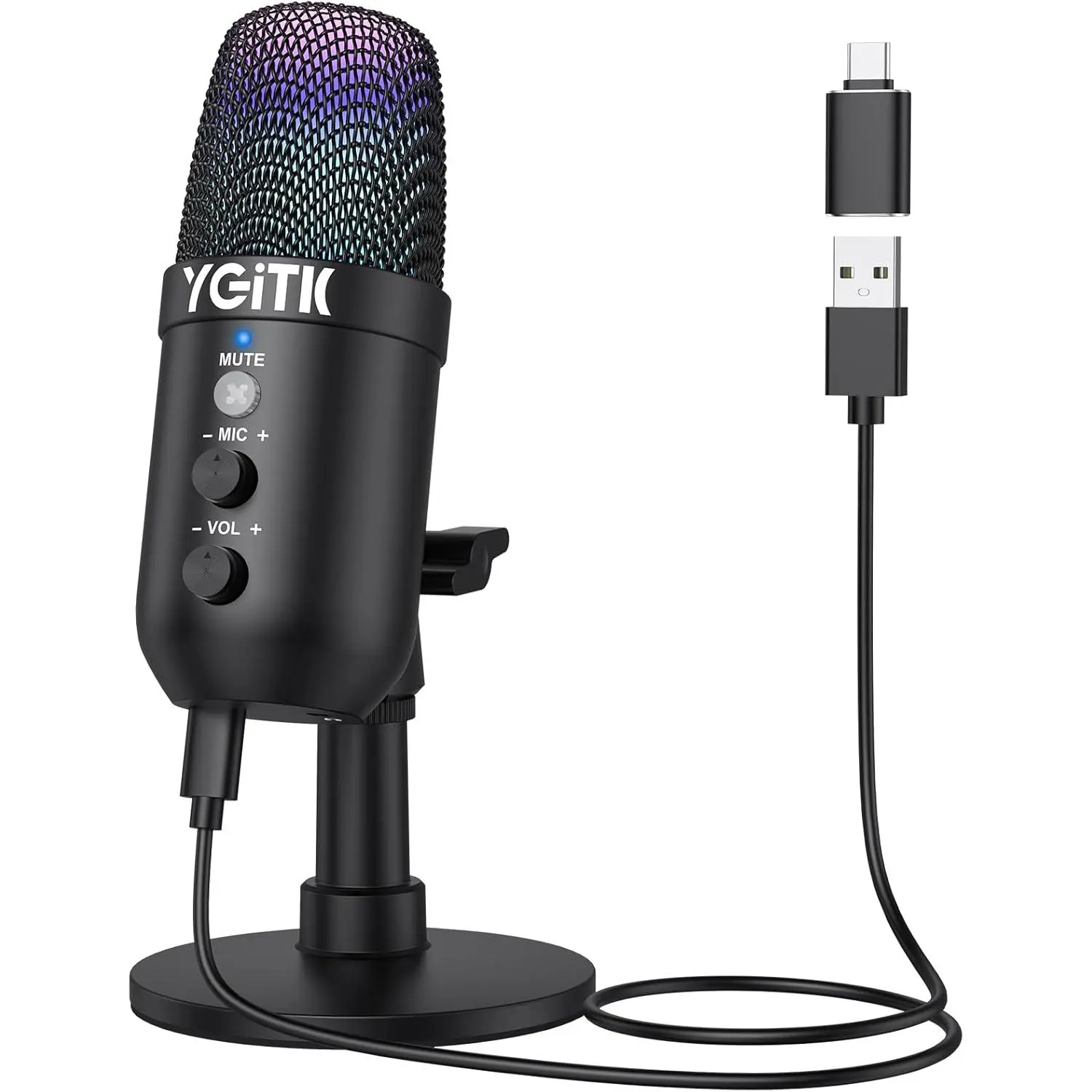 USB Gaming Condenser Microphone with RGB Light Stand, Mute Function, 3.5mm Audio Output, 48khz/16bit Noise Cancellation, Gain Control - for PC, PS4, PS5, Streaming Setup, Podcasting - USB/XLR Compatibility