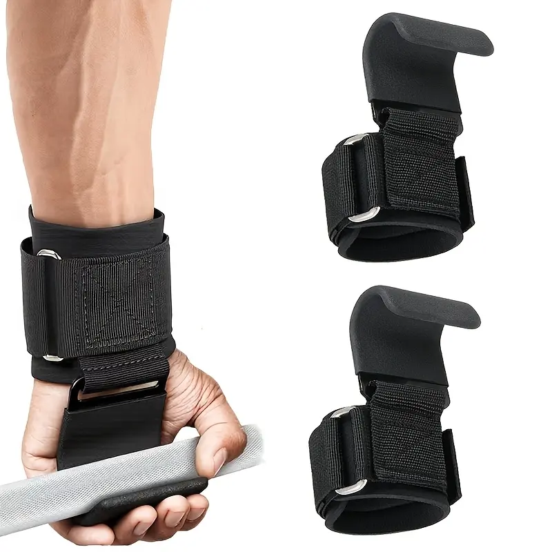 Heavy Duty Weight Lifting Hooks with Wrist Grips Protective Gear, Padded Wrist Support Straps for Men, Non-Slip for Deadlift, Strength Training Home Gym Equipment