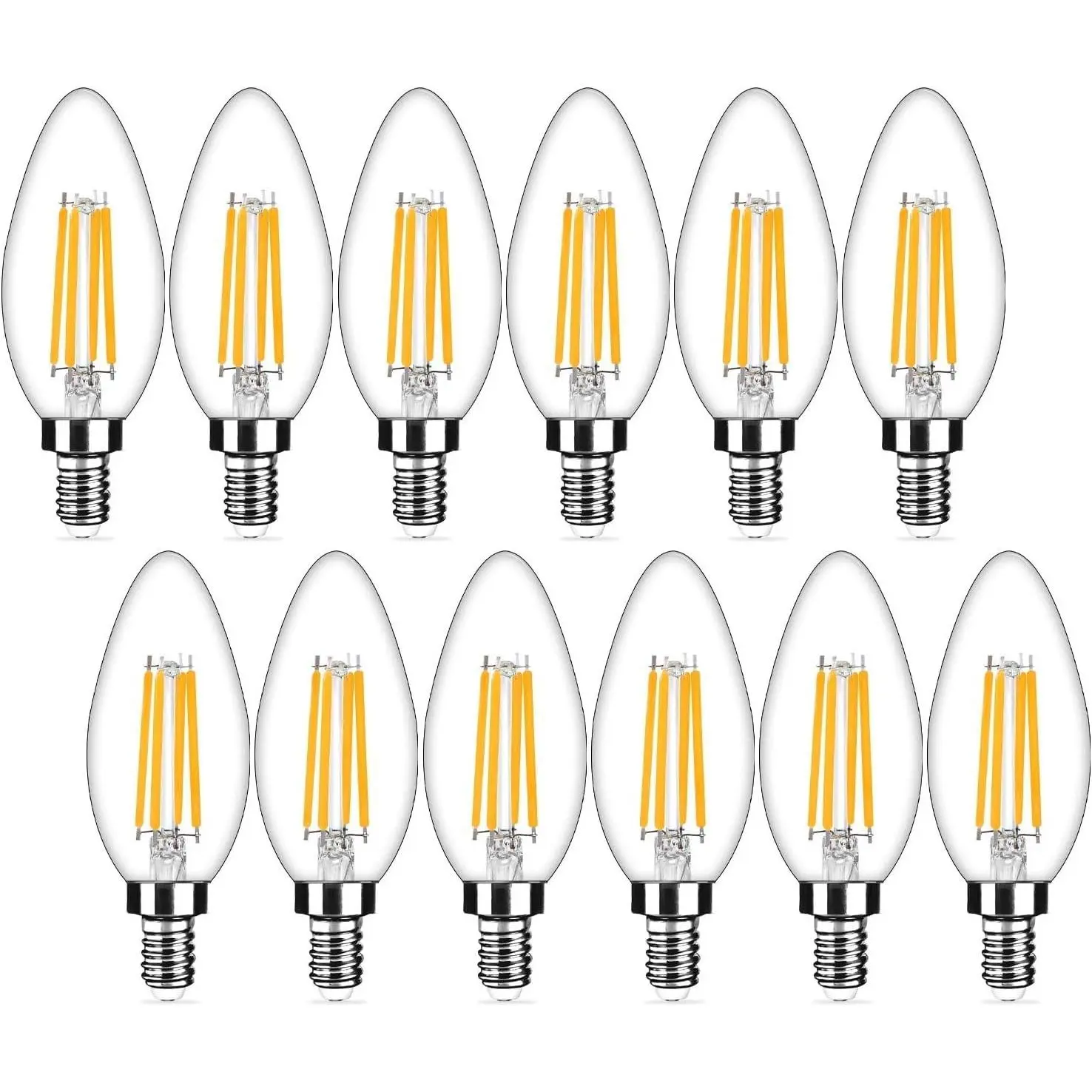 12-Pack Dimmable E12 LED Candelabra Bulbs 40Watt Equivalent, 2700K Warm White, 450Lumens, 4W B11 Vintage Chandelier Light Bulbs, LED Filament Clear Glass Candle Lamp for Ceiling Fan Home Decor