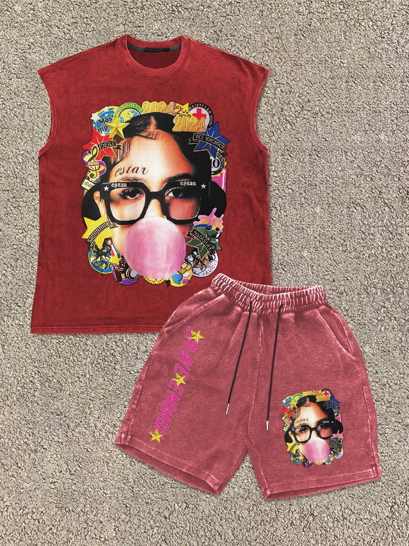 Men's Star & Letter Print Tank Top & Shorts Two-Piece Set, Regular Fit Casual Street Sleeveless Top & Shorts for Daily Wear, Men's Clothing for All Seasons, Cotton