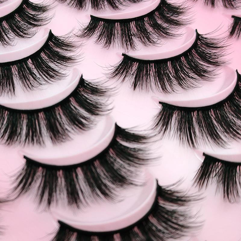 Long D Curl & Fluffy False Eyelashes Bundle, 20 Pairs Pink and 10 Pairs Red & Lilac Wispy Faux Strip Lashes with Man-Made Fiber and Polyester Materials, One-Size