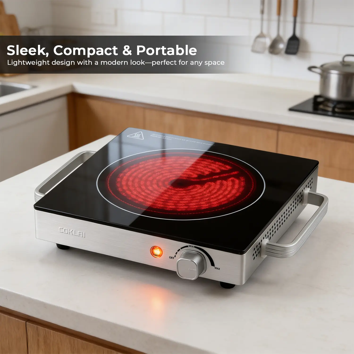 COKLAI Portable Electric Cooking Stove - Single Stainless Steel Hot Plate with Temperature Control, Easy-Clean Design, Top Touch Operation for Kitchens, Camping, Dorms Countertop Burner