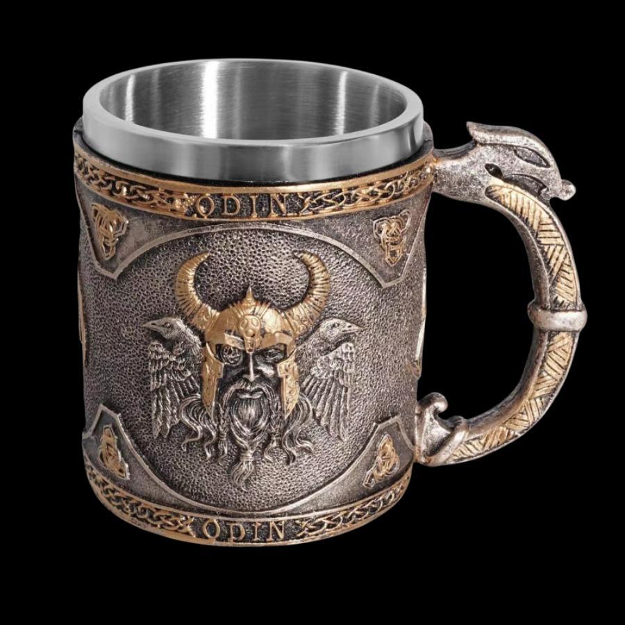 Vintage Odin Pattern Coffee Mug, 1 Count Stainless Steel Double Wall Insulated Mug with Handle, Drinking Cup for Home Office Use
