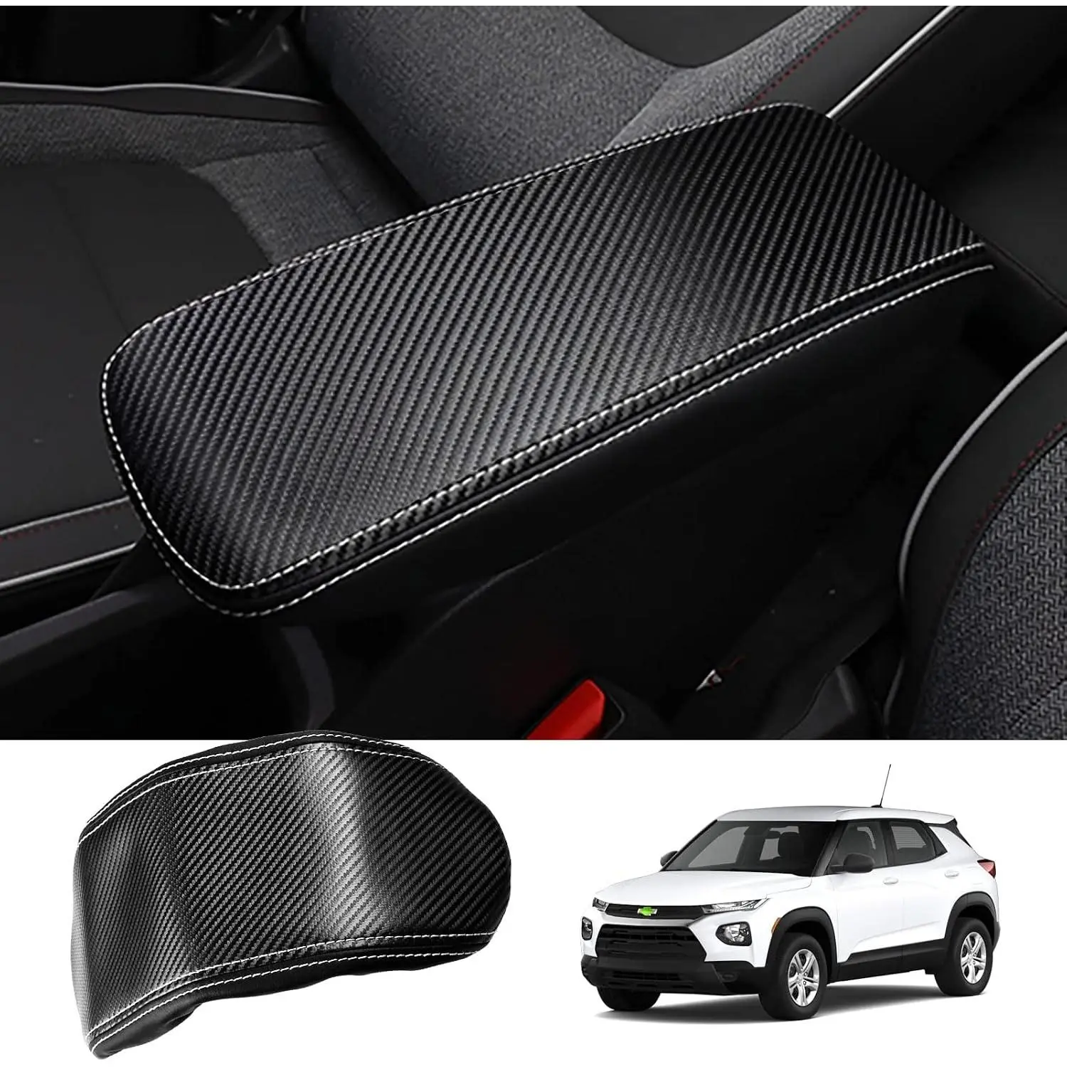 Custom-Fit Carbon Fiber Look Center Console Cover for Chevy Trailblazer 2021-2026, Modern Synthetic Soft Leather Anti-Scratch Pad, Fits Snugly Automotive Interior Accessory with Easy Installation, Protects Armrest