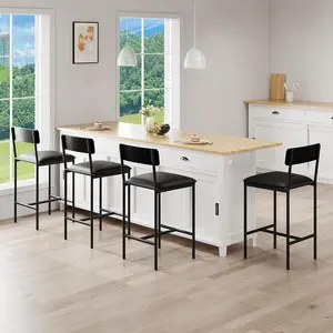 Garvee Set of 4 Retro Bar Stools with Backrest & Footrest – Industrial Bistro Stools, 64 cm Height, Easy Assembly, Ideal for Kitchen, Dining Room & Bar Area
