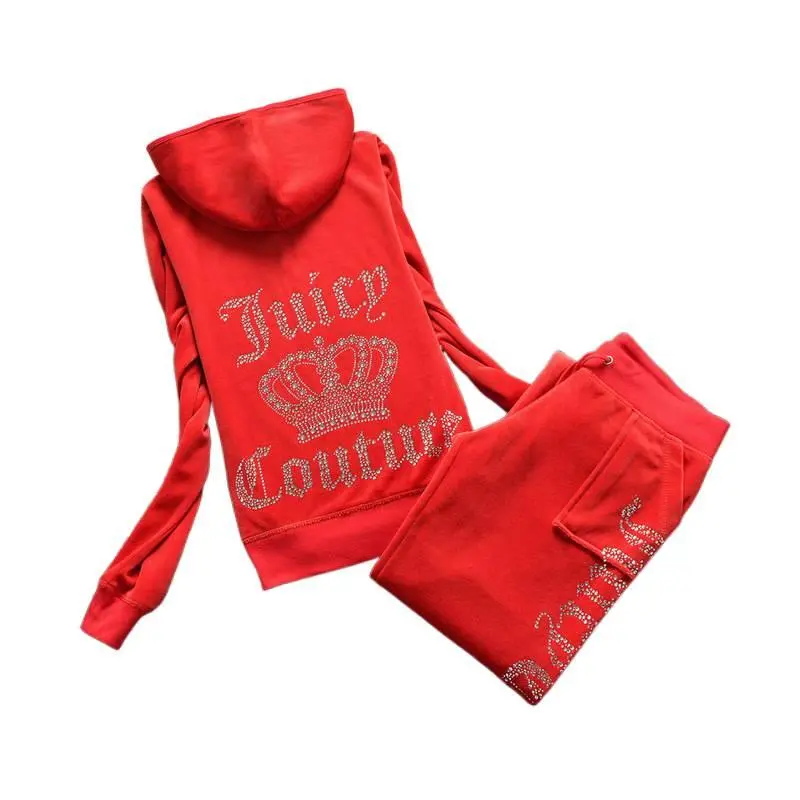 2026 Fall Winter Women Velvet Two Piece Outfit Crown Rhinestone Letter Print Tracksuit Casual Trendy Loungewear Set For Daily Travel Party Ladies Sports Matching Suit