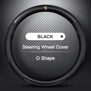38cm Carbon Fiber Leather Car Steering Wheel Cover Auto Interior Modified Protector Fits For Porsche Cayenne Panamera Macan 911 718 Taycan Boxster Cayman 918 Pajun Accessories